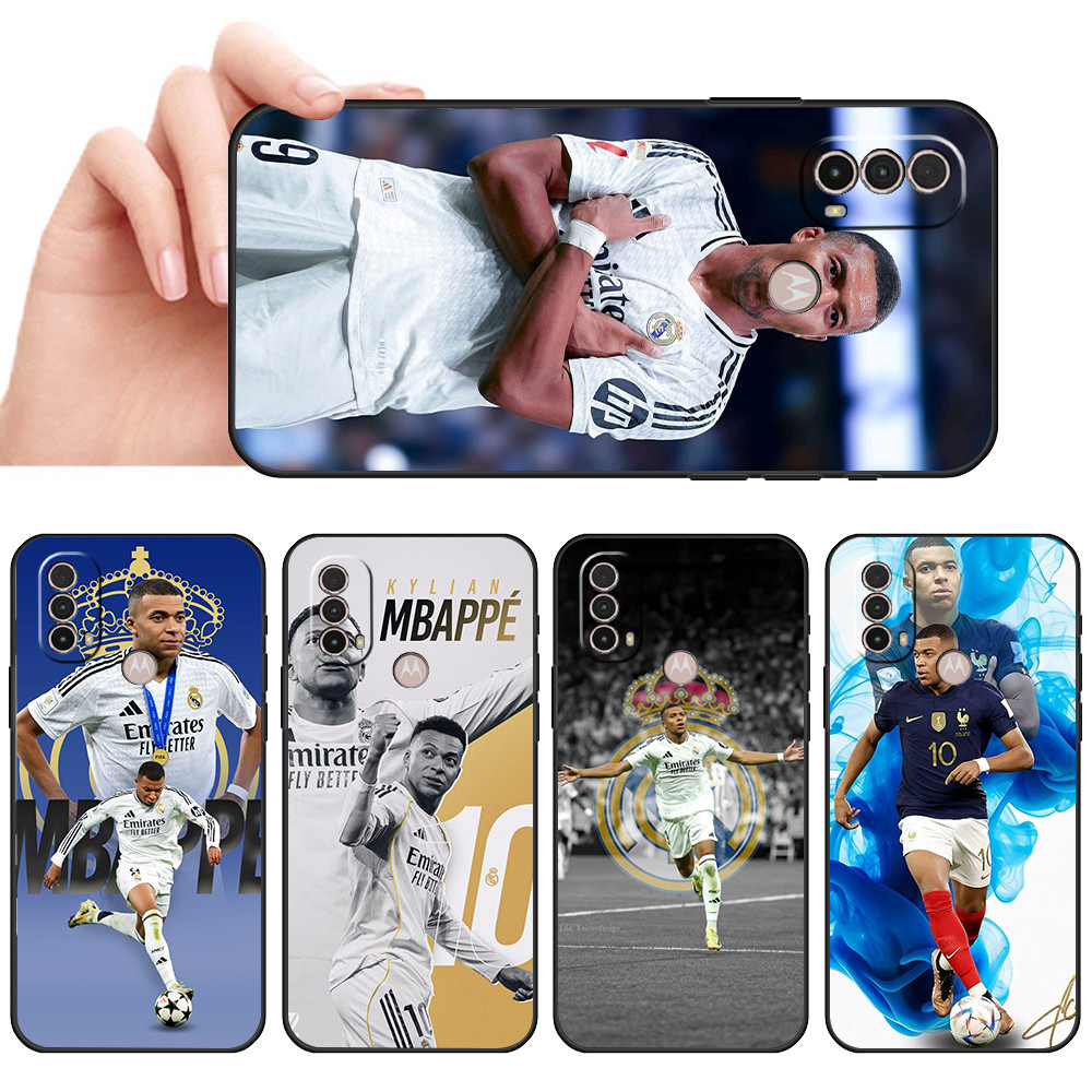 Capa De Telefone Preta Macia Para Moto E7 Plus E7i POWER E13 E20 E22 E40 G9 Play Mbappé Estilo arte futebol Protetora An