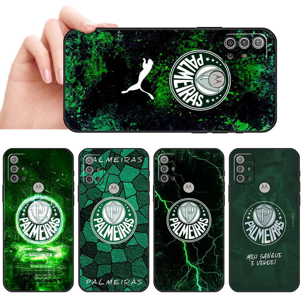 Capa De Telefone Preta Macia Para Moto G10 G20 G30 G22 G23 G50 G52 G53 G73 G82 Palmeiras Verde Brano arte esportiva Prot