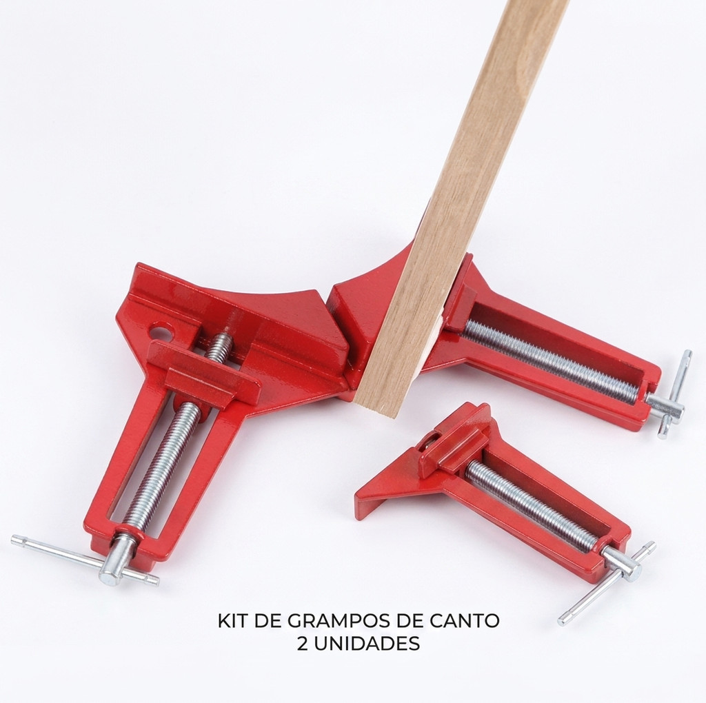 Kit 2 Grampo Sargento De Canto Angular 90 Graus Marcenaria Esquadro Vermelho Snel