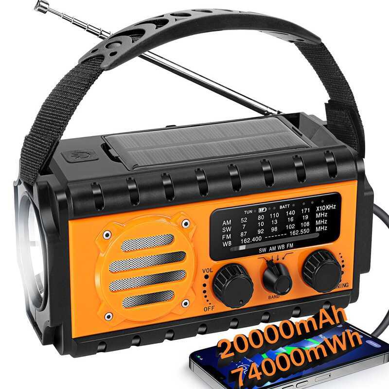 Rádio de emergência multifuncional 2mAh gerador manual Solar rádio meteorológico