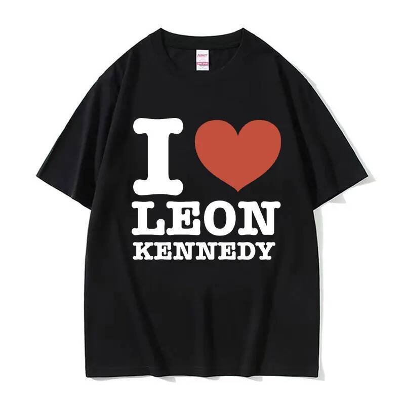 Camisetas com Estampa 'I Heart Leon Kennedy' para Homens e Mulheres, Moda Vintage, Camiseta Masculina Oversized de