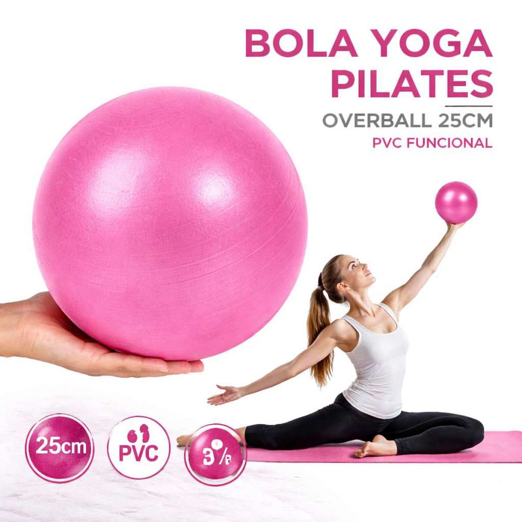 BOLA YOGA PILATES OVERBALL 25CM PVC COM INFLADOR FUNCIONAL - ROSA