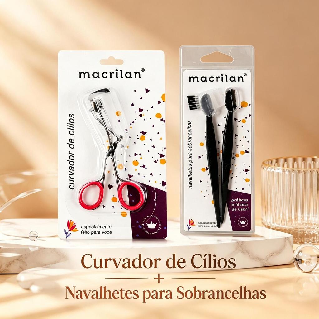 Macrilan Conjunto: Curvador de Cílios e Navalhetes para Sobrancelhas – Olhar Bem Cuidado CX-01+AC-05