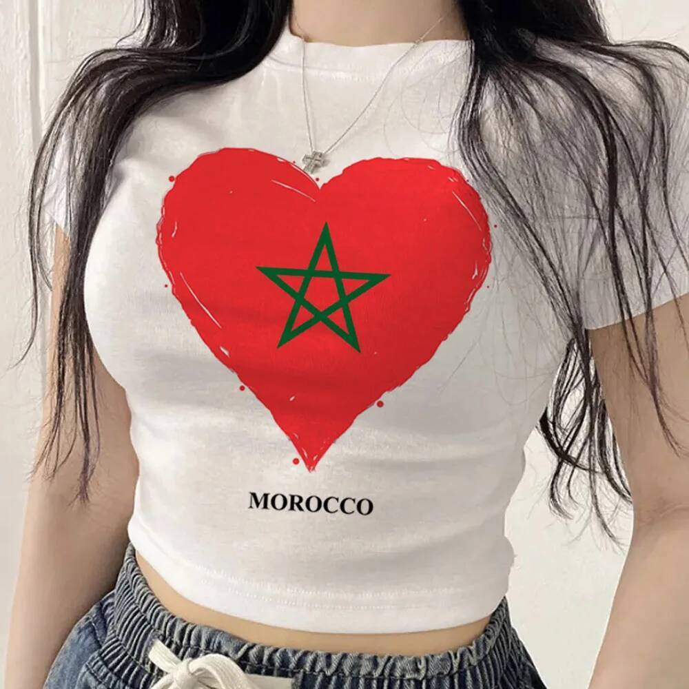 Maroc Marrocos top cropped Feminino Anos 2000 Gótico Fofo meme Camiseta Barata baddie kawaii grunge vintage