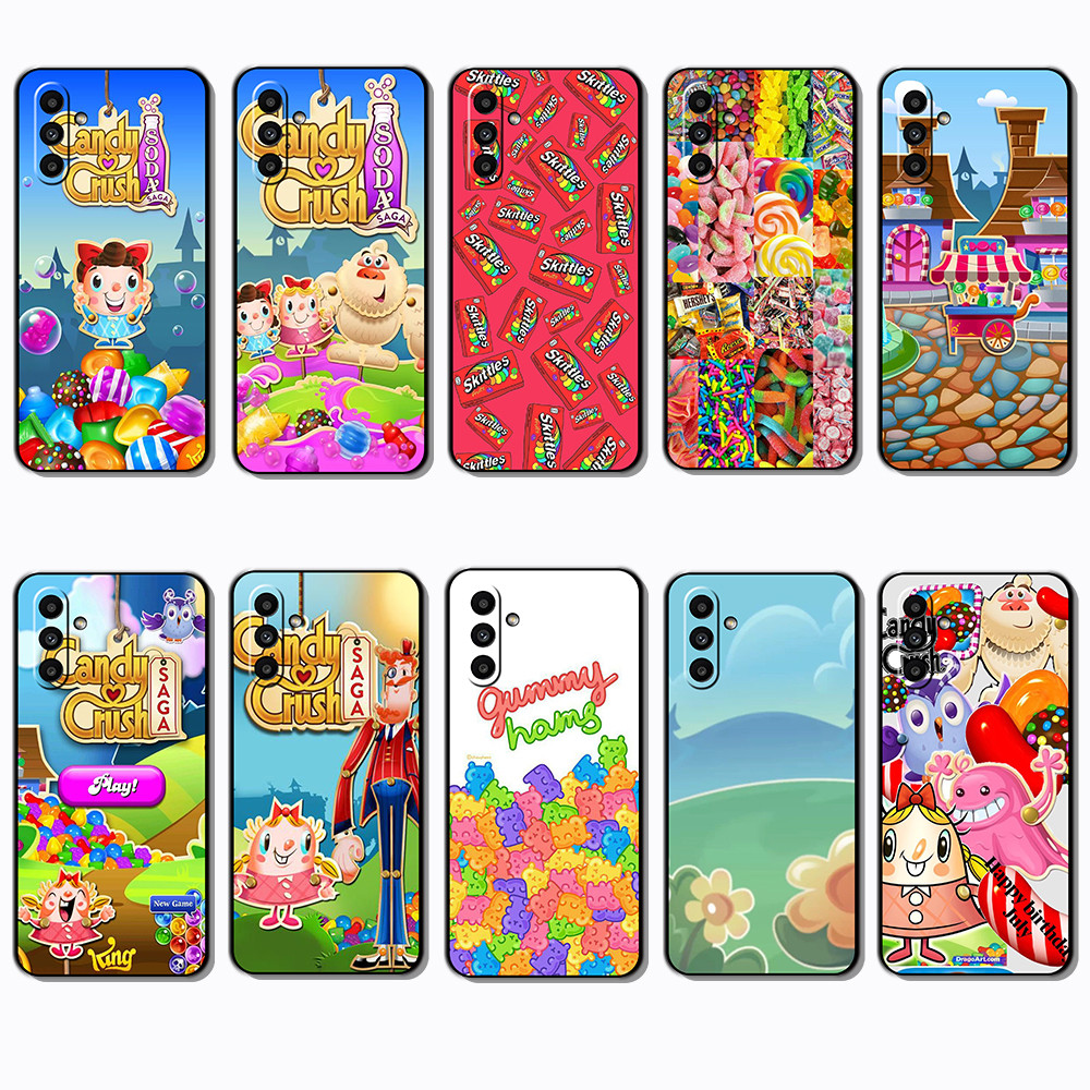 Para 3c Samsung S6 S7 Edge S8 S9 S10 Plus Candy Crush Saga Capa De Telefone Preta Macia