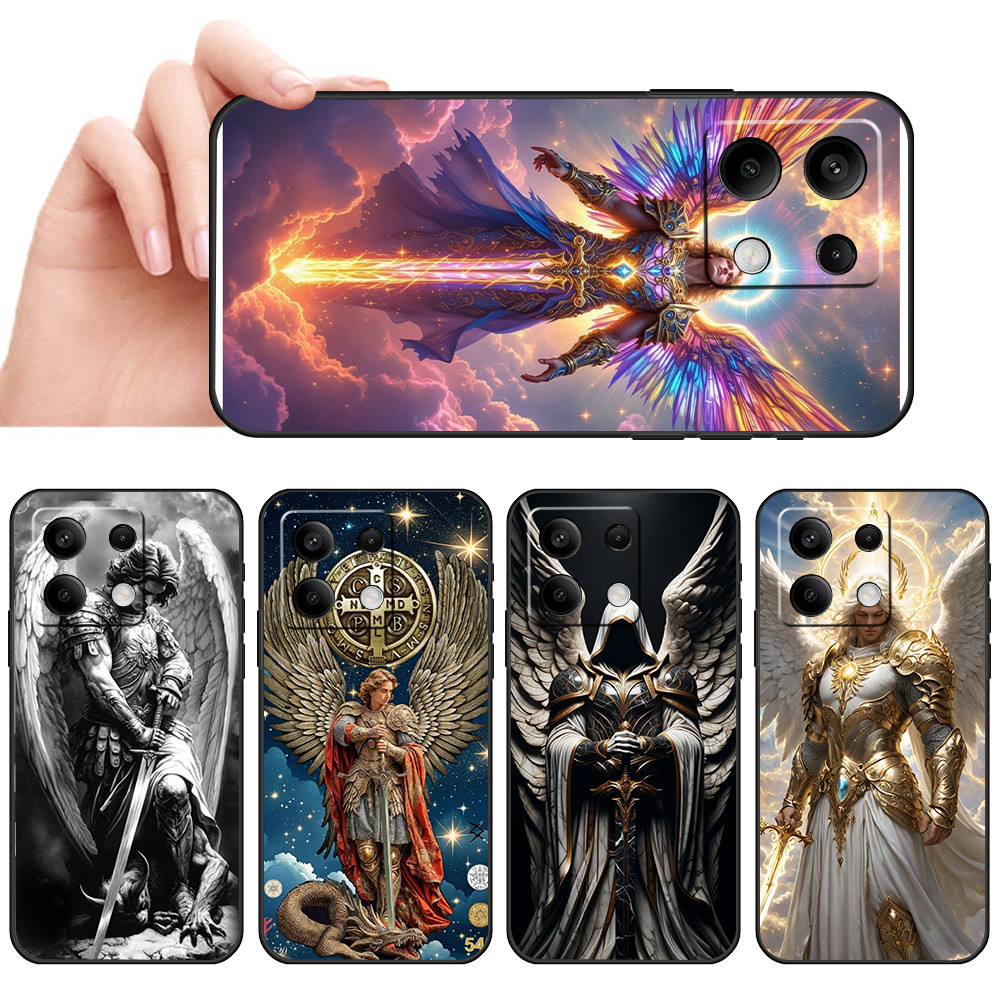 Capa de Telefone Preta Macia Para Xiaomi Redmi Note 12 13 PRO Plus 12 sped 12 Turbo Desenho de anjo com asas nuvens Prot