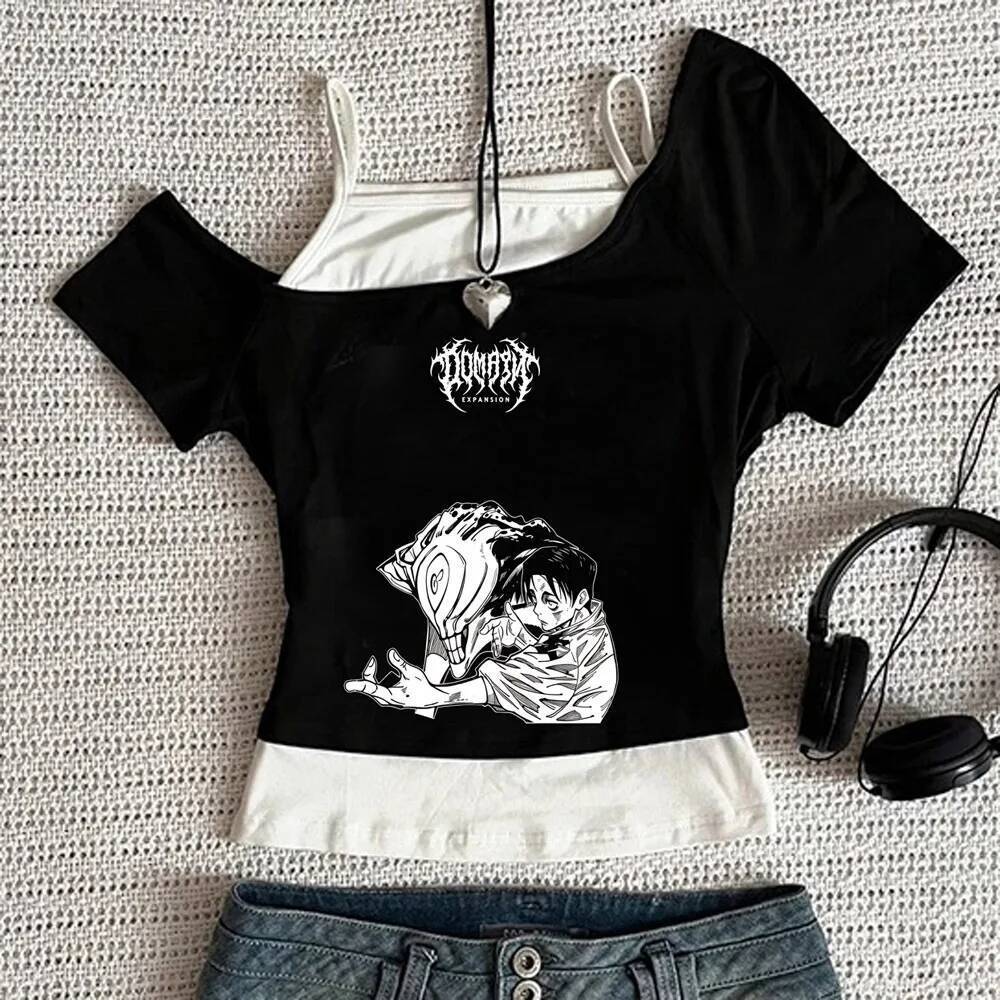 Jujutsu Kaisen crop top Adolescente harajuku 2000s Festa Gótica Camisa vintage goth Jojofuku streetwear 2000s