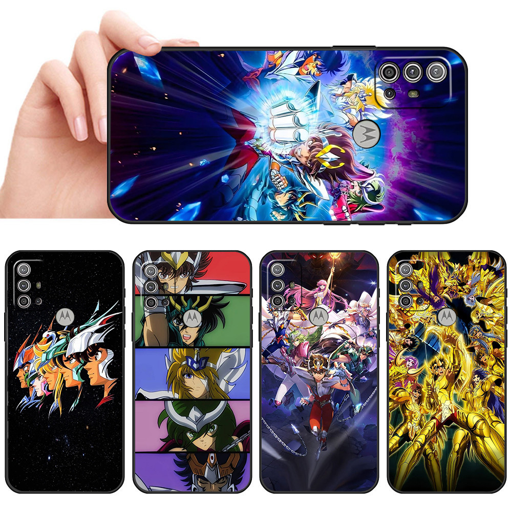 Capa De Telefone Preta Macia Para Moto G10 G20 G30 G22 G23 G50 G52 G53 G73 G82 Anime Guerreiro Clásico Cavaliers do Zodí
