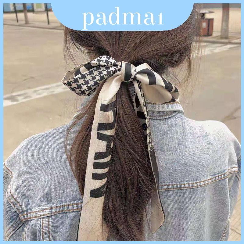 Elegante Xadrez Headbands Lenço De Seda Corda De Cabelo Com Lindo Design Houndstooth Para Mulheres