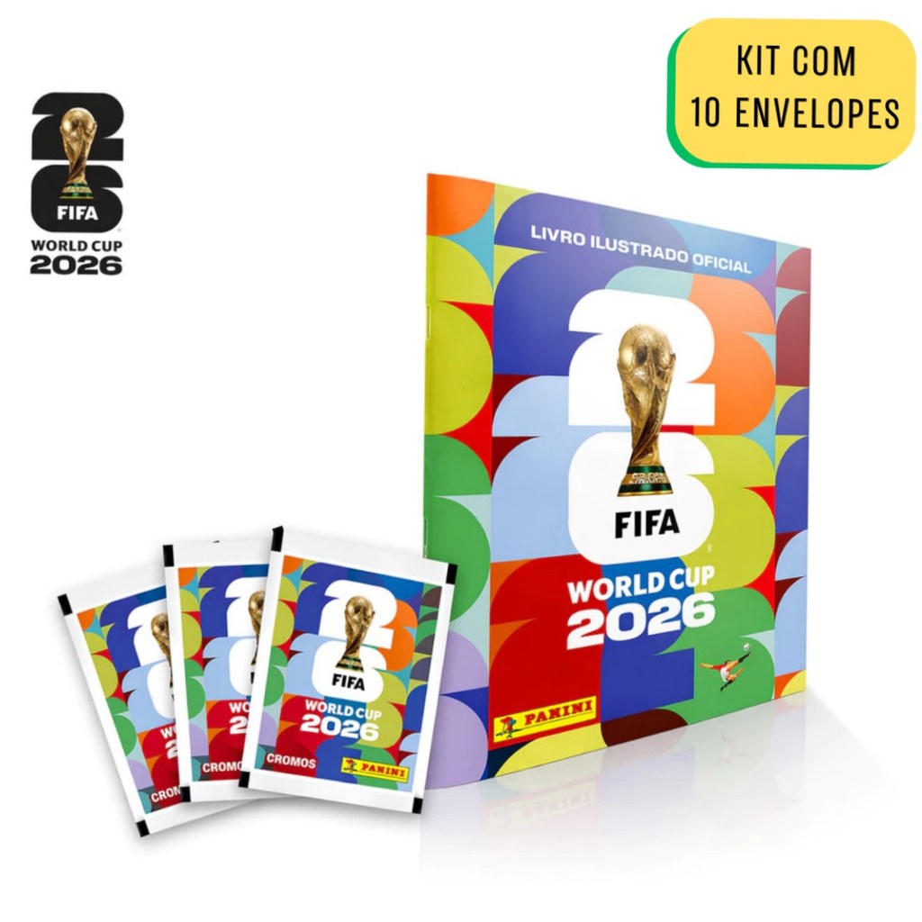 Álbum Copa do Mundo + 10 Envelopes de Figurinha FIFA 2026 - Livro Ilustrado Colecionável
