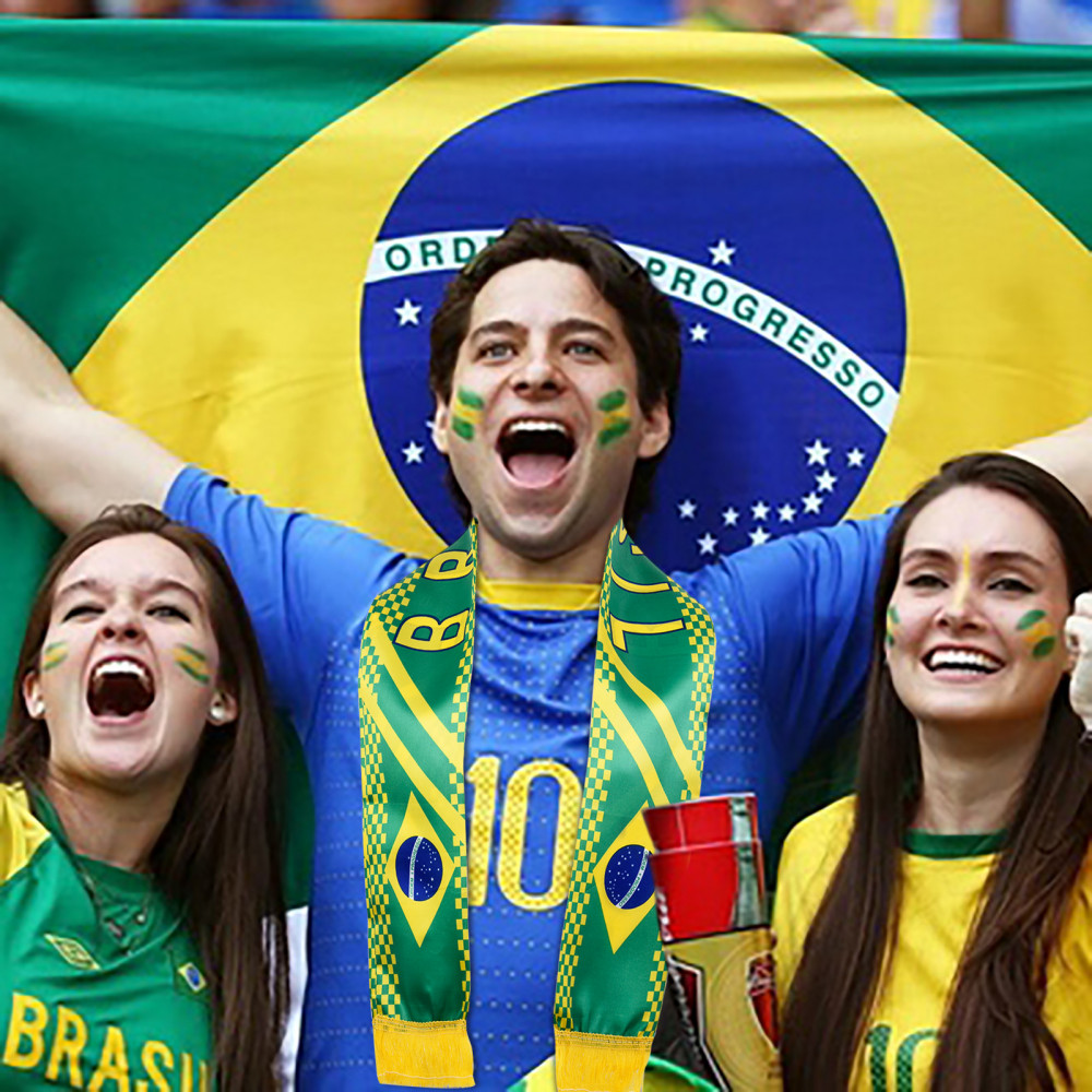 Cachecol Brasil De Futebol Da Copa Competição Mundial , Lenço Personalizado Com Bandeira Do Impressão Dupla De 13x135cm