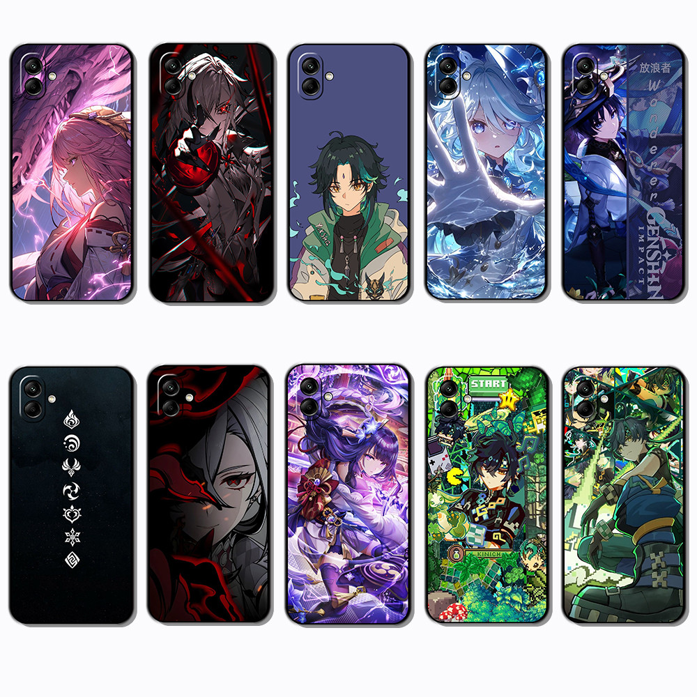 Para 3c Samsung Galaxy A04 A04E A05 A06 A07 Genshin Impact Capa De TPU Preta Macia