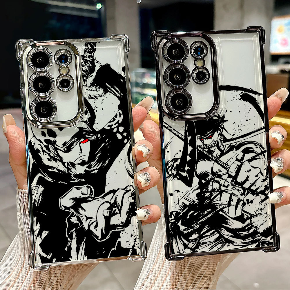 Capa Transparente Black Art One Piece Anme Para Samsung S26 Ultra A57 S24 S23 S22 S21 S25 Plus S20 S25FE S26EDGE A37 Lat