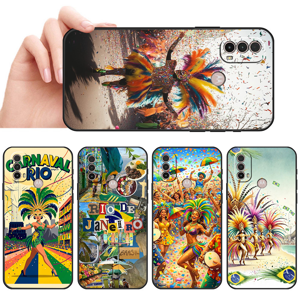 Capa De Telefone Preta Macia Para Moto E7 Plus E7i POWER E13 E20 E22 E40 G9 Play Carnaval Rio Protetora Anti-Queda