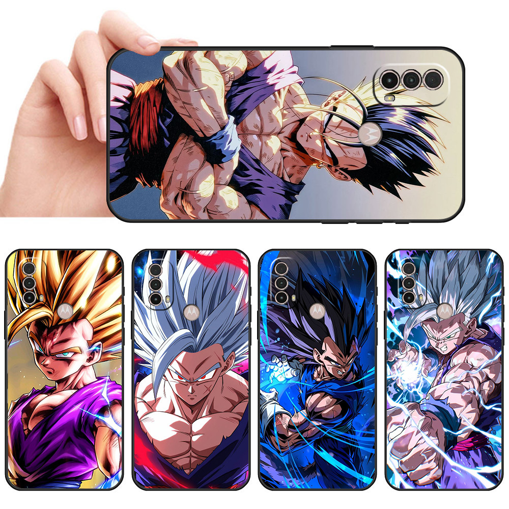 Capa De Telefone Preta Macia Para Moto E7 Plus E7i POWER E13 E20 E22 E40 G9 Play Desenho jovem lutador Amaelo Gohan Prot