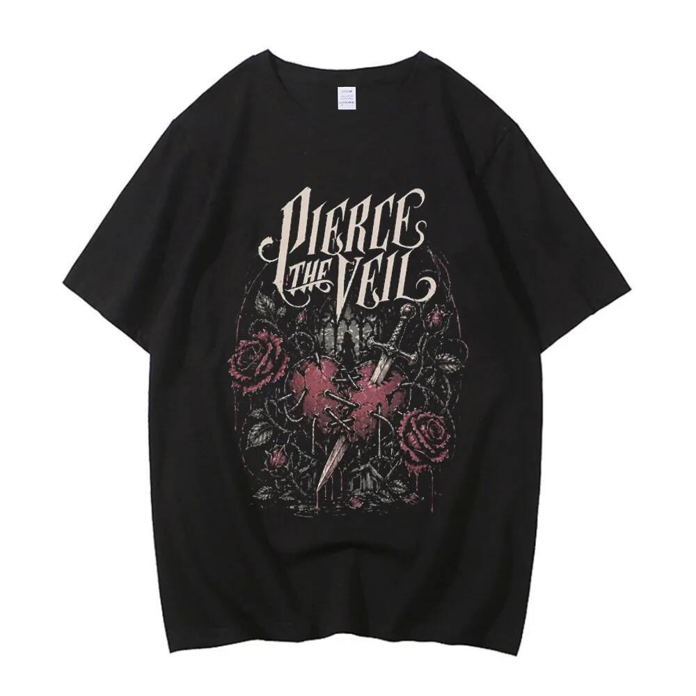 Pierce the Veil Algodão Camiseta Masculina Na Moda Estética Grunge Gráfico Universidade Camisa Colorida streetwear Gótic