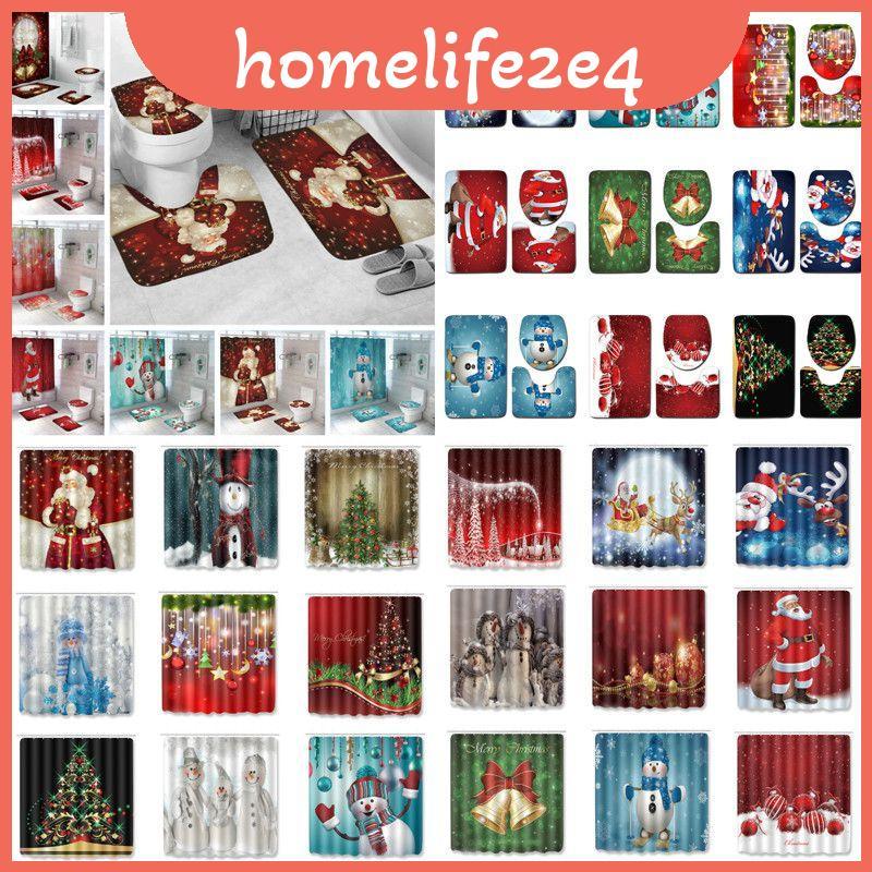 Conjunto De Cortina De Chuveiro De Natal E Almofada De Vaso Sanitário , 4 Unidades , Tapete De Cobertura Para Decoração