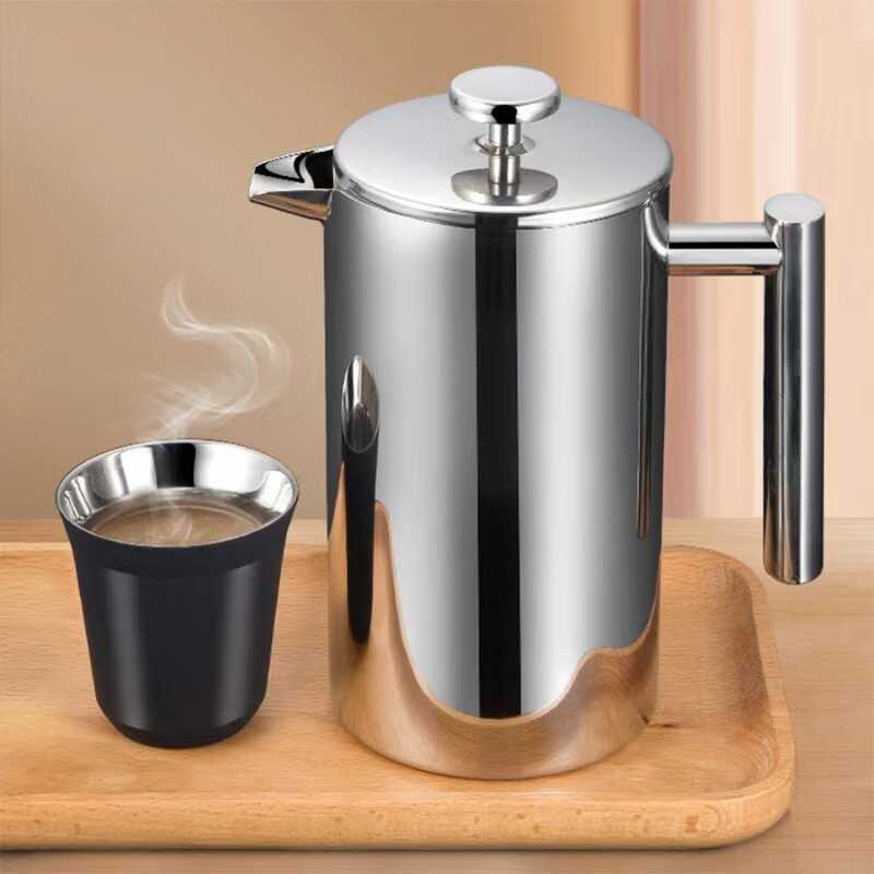 Interior exterior 304 panela de imprensa francesa dupla camada de aço inoxidável cafeteira isolamento máquina de chá imp