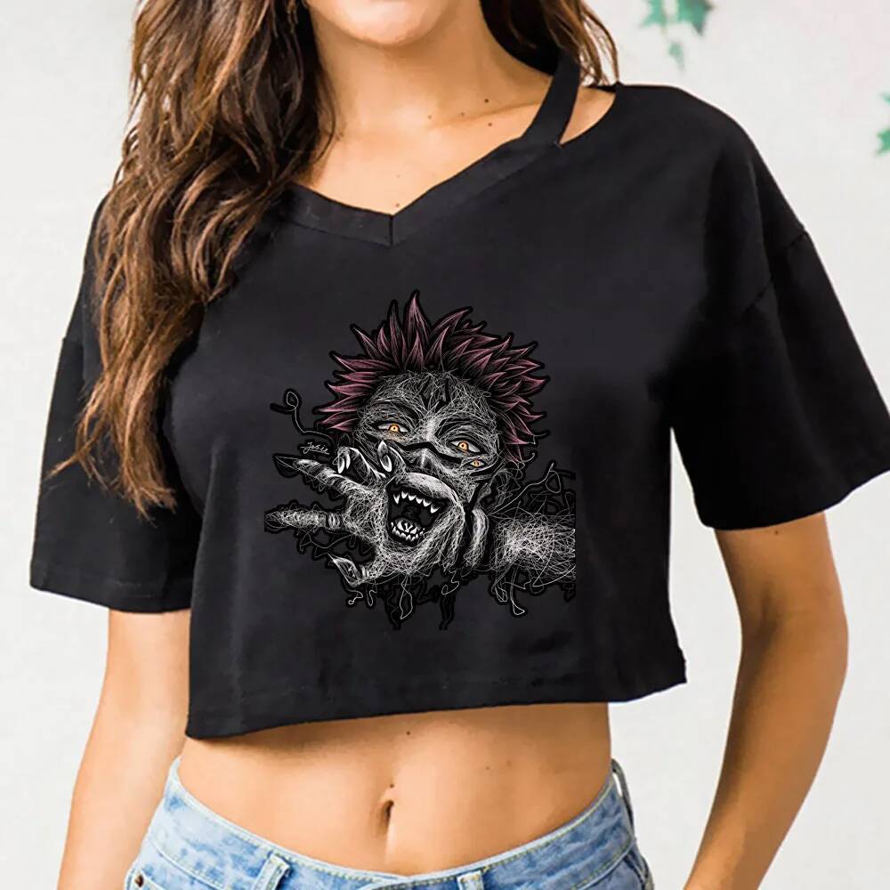 Satoru Gojo top cropped shoujo streetwear grunge emo Camiseta Liquidação Vendas Verão Engraçado cutecore goth