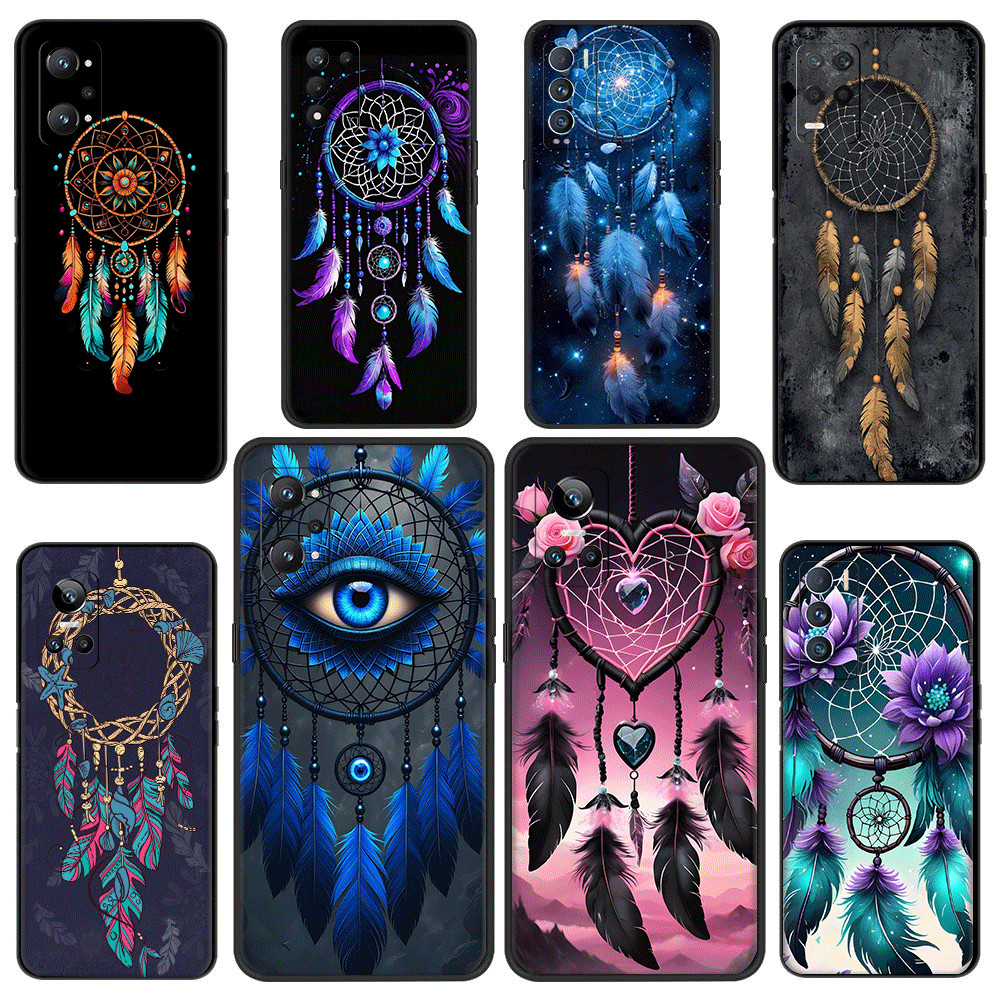 Para Realme 3 5 6 7 8 Pro 5i 5s Q 6i 7i TPU Escudo Preto Caso De Telefone Macio Capa Protetora Elegante Mandala Dreamcat