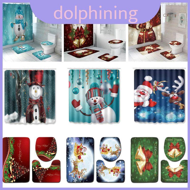 Alegre 4 Peças De Cortina De Chuveiro De Natal E Conjunto De Almofada De Vaso Sanitário Para Uma Experiência Festiva De