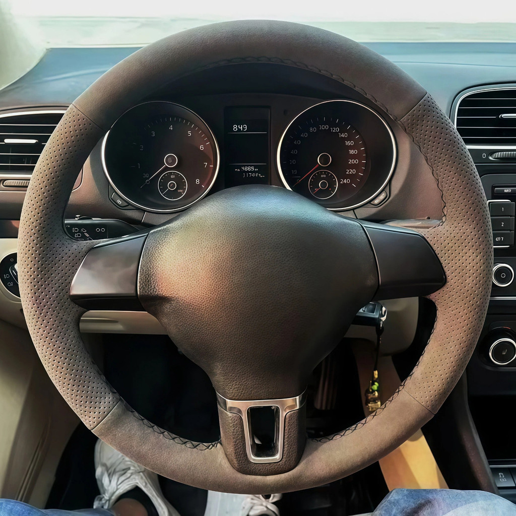 Capa De Volante De Carro Costurada À Mão Personalizada De Couro Artificial DIY Para Volkswagen Golf Tiguan Passat B7 Tou