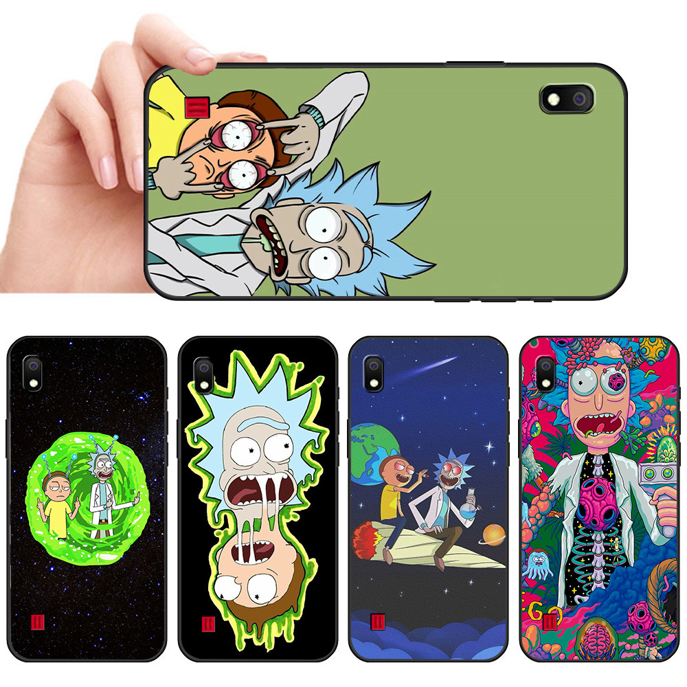 Capa de Telefone Preta Macia Para Samsung A6 A7 A8 A9 A01 A02 A10 A10S Desenho de Ciência Louca Rick E Morty Protetora A