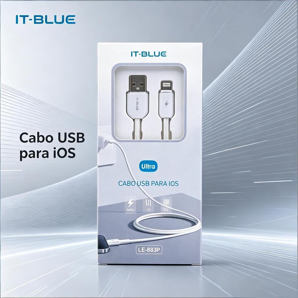 Cabo USB IT BLUE para iOS Apple Lightning – 1m Trançado em Nylon, Resistente para Carro e Viagem LE-883P