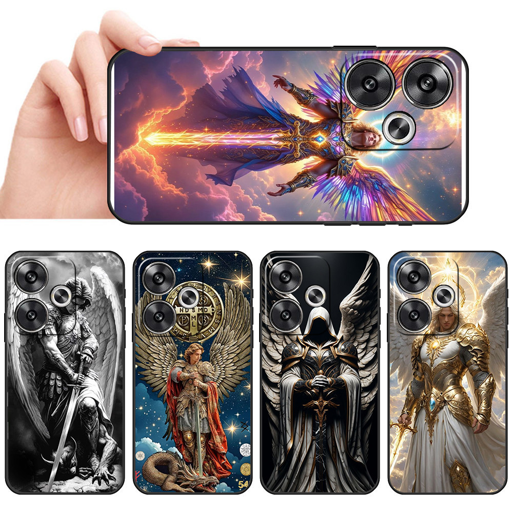 Capa de Telefone Preta Macia Para Xiaomi Redmi Note 11S 11T 11E Pro Plus 12R 12S 12 Desenho de anjo com asas nuvens Prot