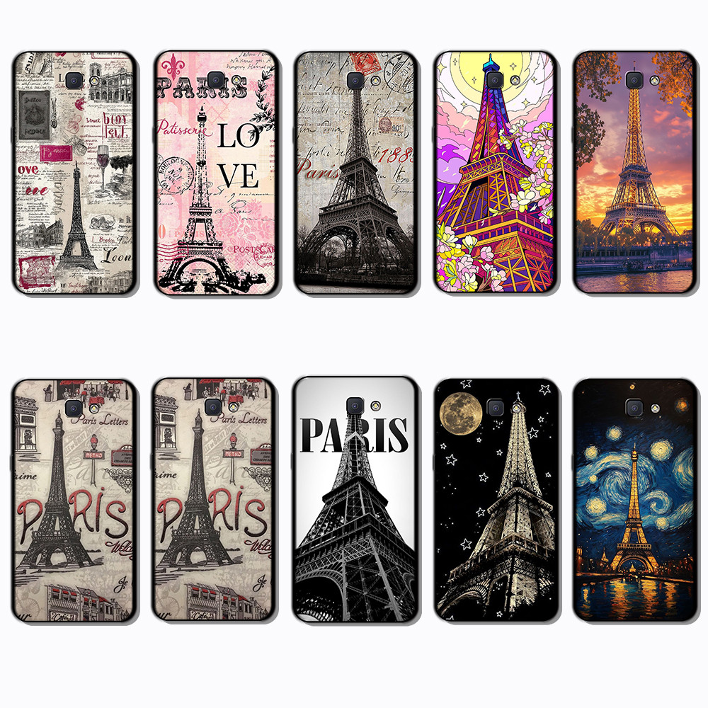 Para 3c Samsung Galaxy J4 J4 Plus J4 J5 J7 J6 Prime A Torre Eiffel Capa De TPU Preta Macia