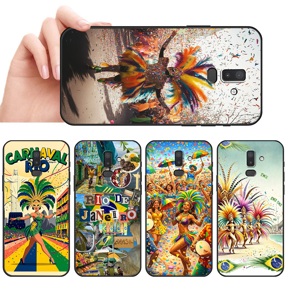 Capa De Telefone Preta Macia Para Samsung J4 J5 J6 Plus Prime J7 Core Pro J8 Carnaval Rio Protetora Anti-Queda