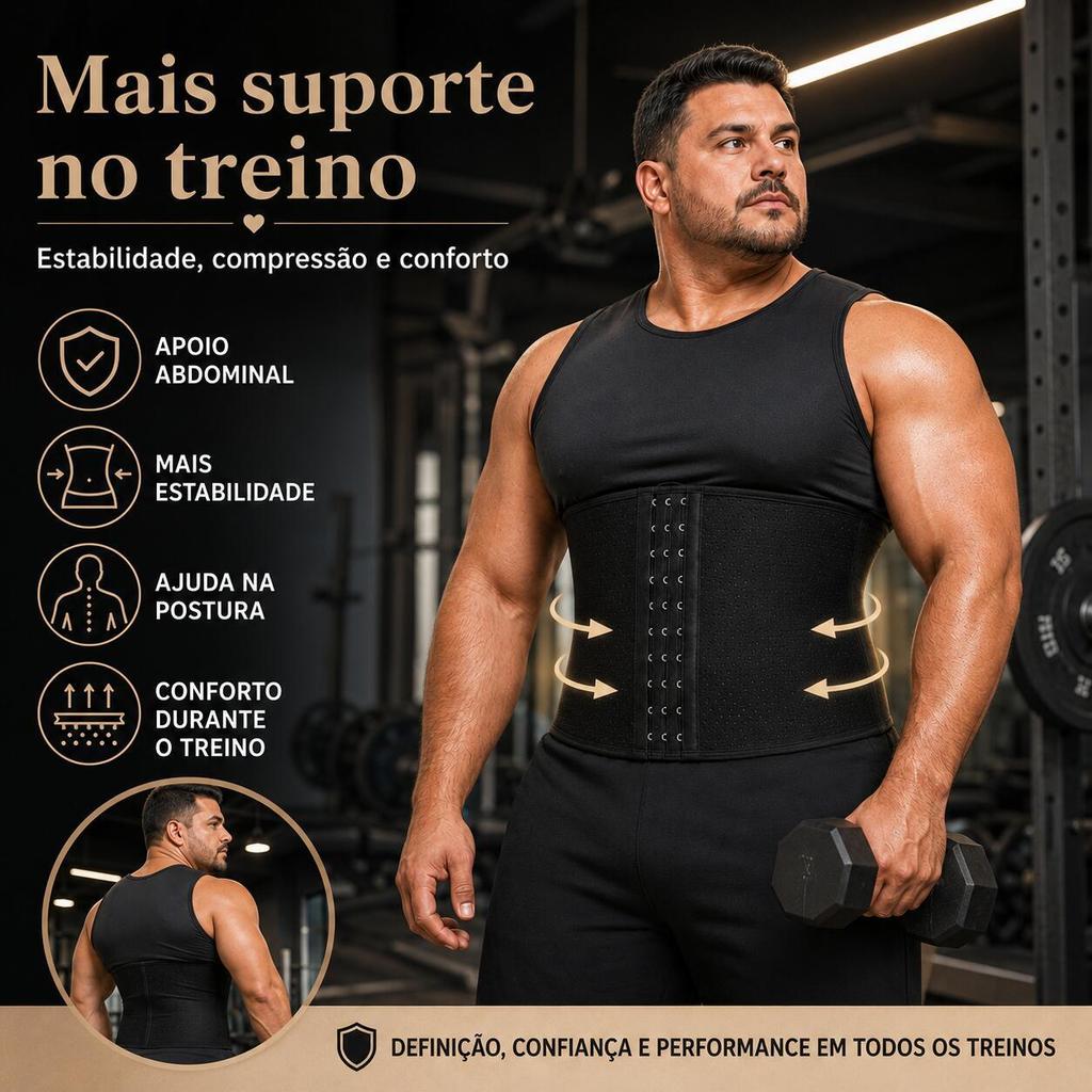 Cinta Modeladora Masculina Abdominal Alta Compressão Ajustável Academia Fitness Postura Treino