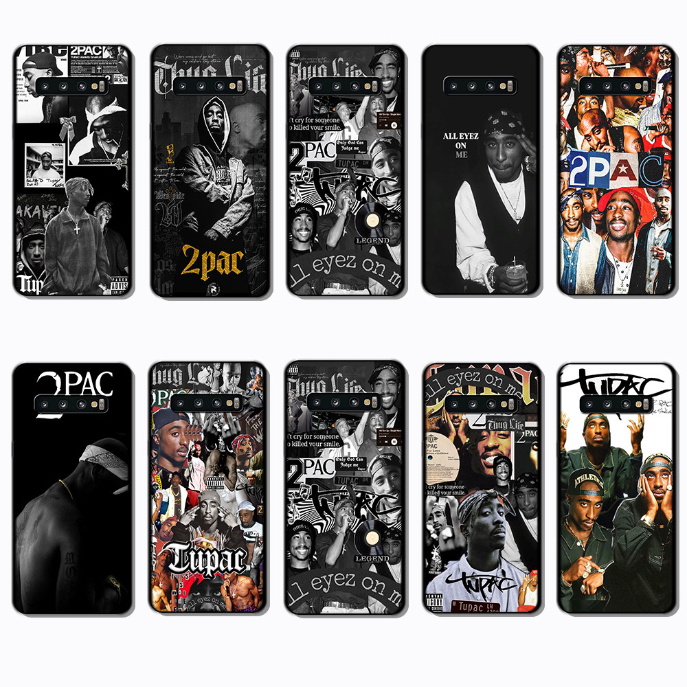 Para 3c Samsung Galaxy S7 Edge S8 S9 S10 Plus S10E 2Pac Tupac Capa De TPU Preta Macia