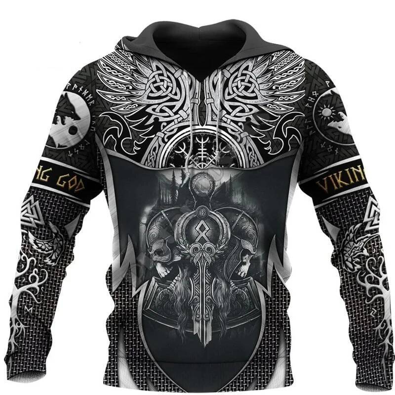 Moletom Vintage Masculino Impressão 3D Mitologia Viking Com Capuz Manga Longa Oversized Hip Hop Hoodies Crianças Casaco