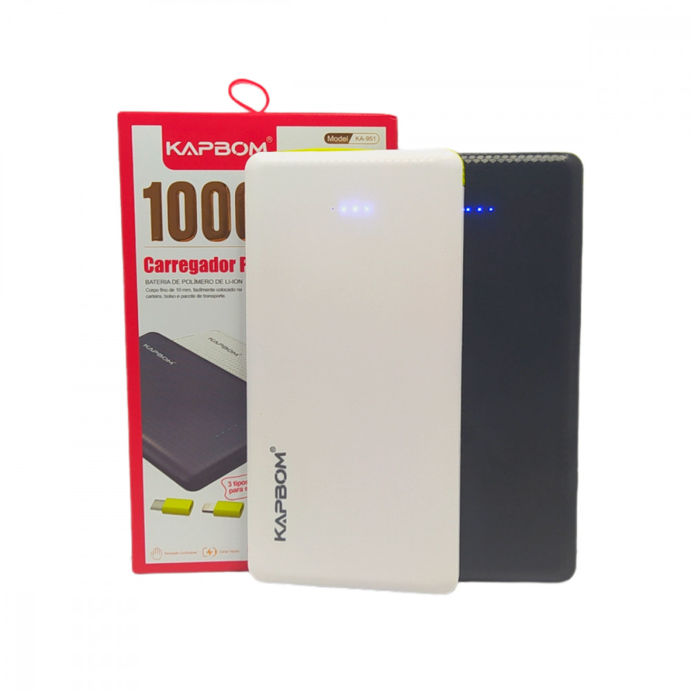 Suporte Portátil Power Bank 10000mAh com 03 Saídas V8 / TIPO-C / Lightning Kapbom