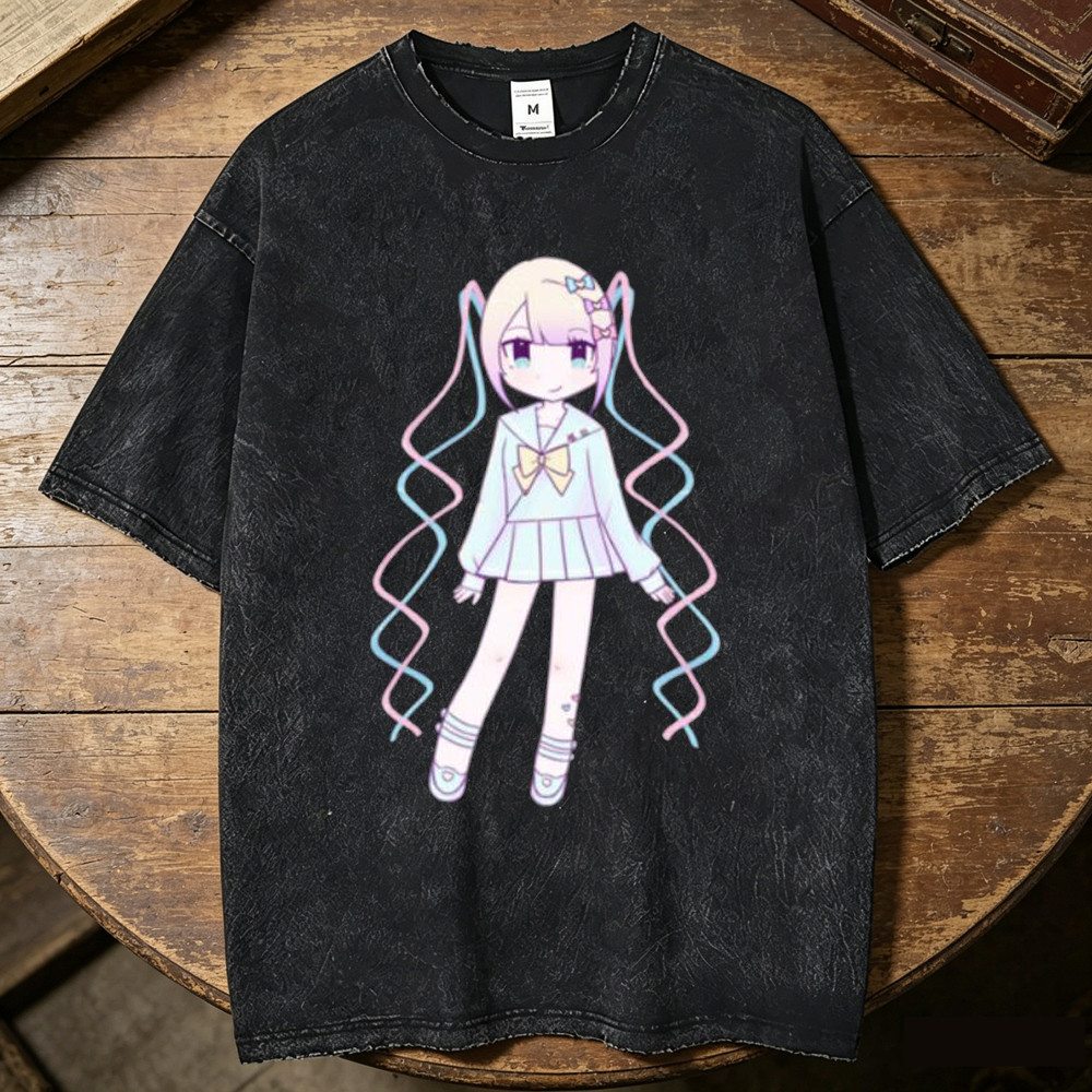 Needy Menina Overdose Vintage Lavado Algodão t Camisa Masculina Confortável Estética Roupas Coreanas Camiseta anime 80s