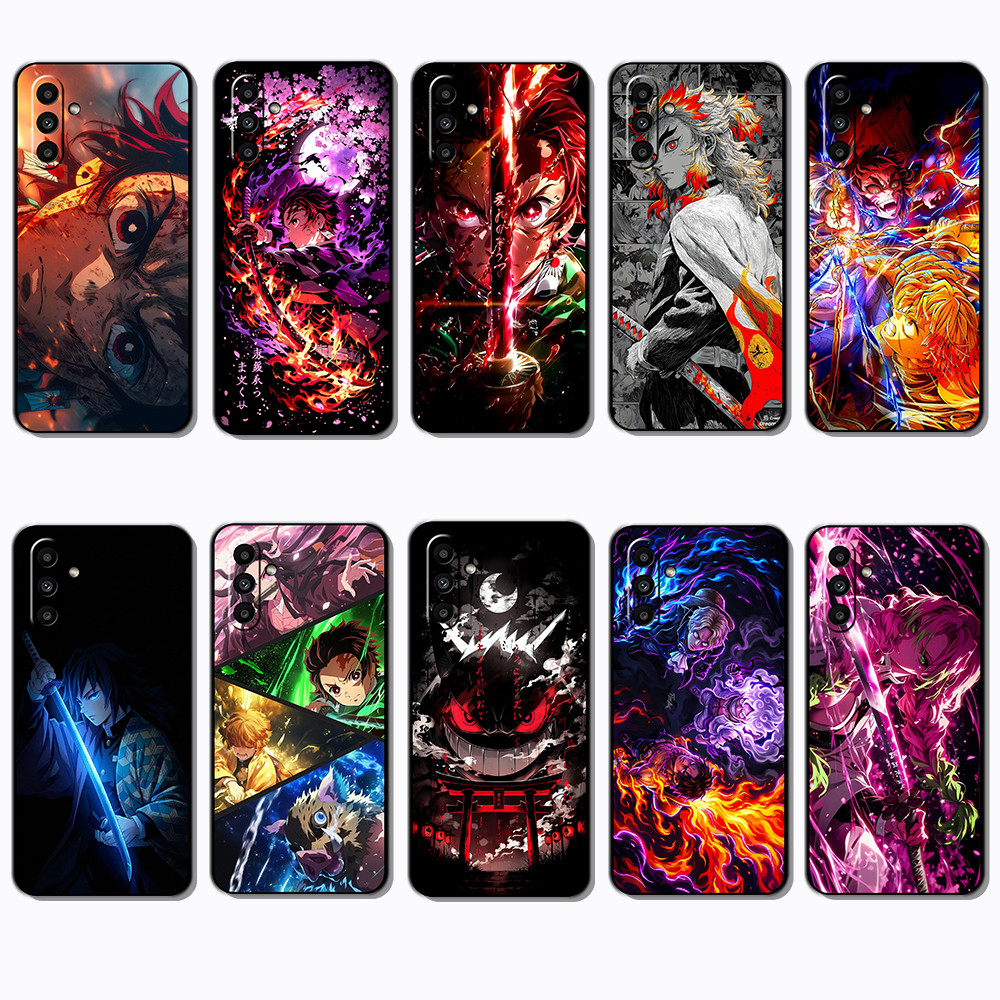 Para 3c Samsung Galaxy A05S A14 A15 A16 A17 A24 A34 A35 A54 A55 Demon Slayer Macio Preto TPU Caso