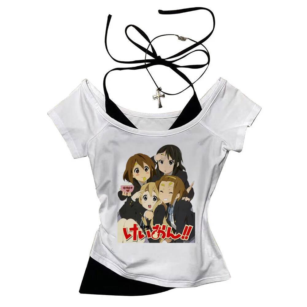 K-on Colheita Topo Fino Ajuste Bonito harajuku Estética Streetwear Cortado shoujo Estilo Menina Verão Grunge Meninas Rou
