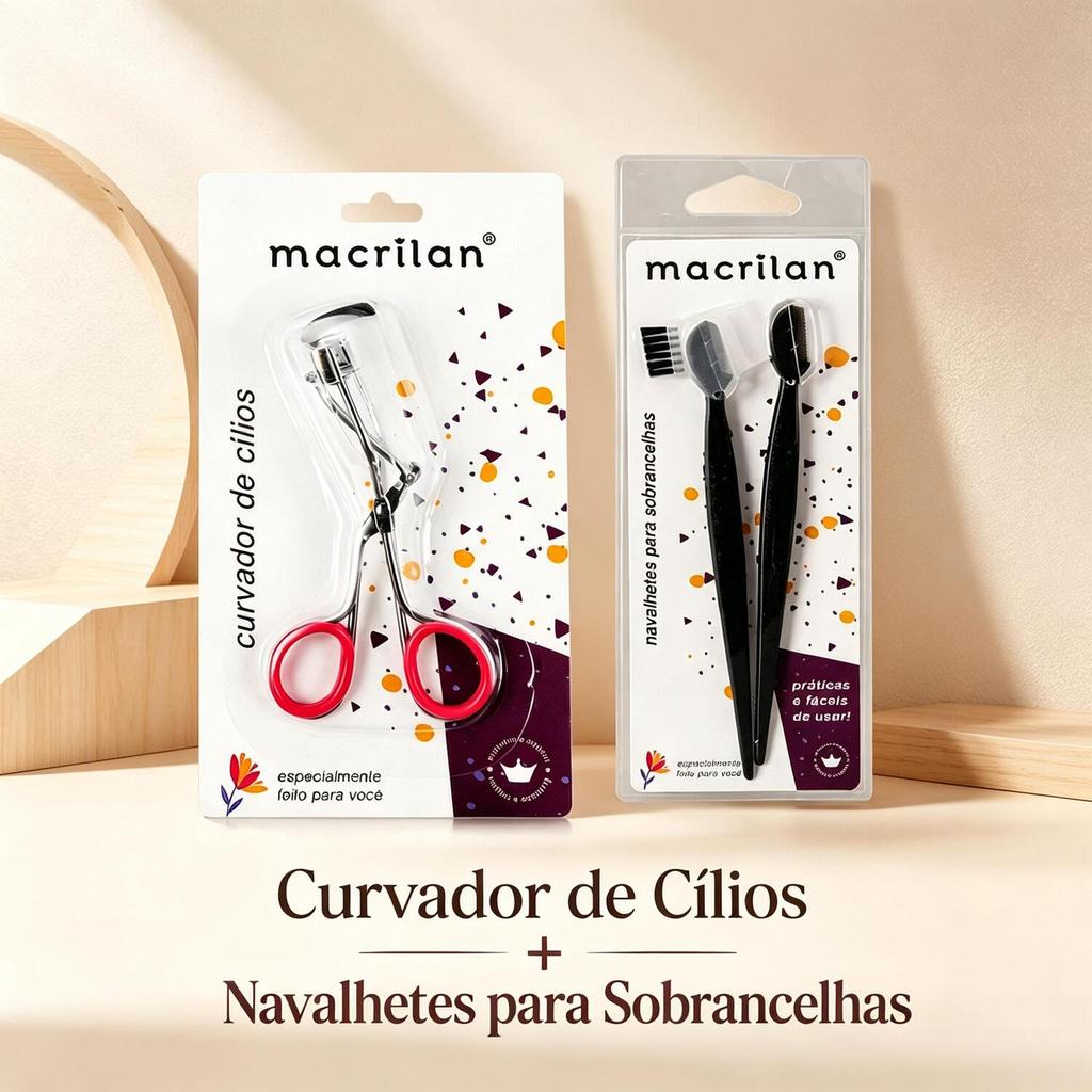 Curvador de Cílios e Navalhetes para Sobrancelhas Macrilan – Para Sobrancelhas e Cílios Bem Cuidados CX-01+AC-05