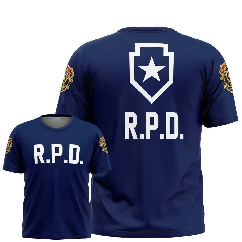 Camiseta Do Departamento De Polícia De Guaxinim RPD , Residente Mal Leon Kennedy Cosplay Azul Marinho Casual Verão , Mod