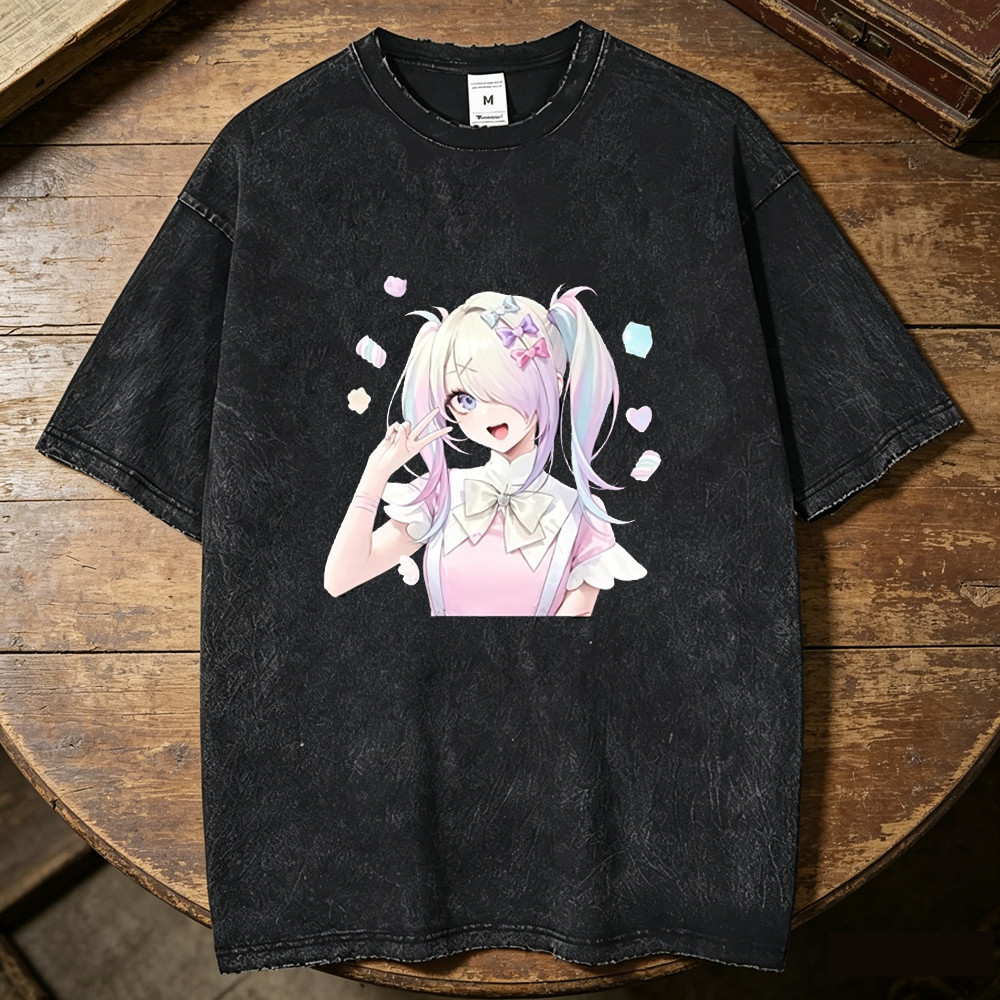 Needy Menina Overdose Algodão Vintage Lavado Camiseta Masculina Cultura Pop Punk Clássico anime Estética 2000s Digital k