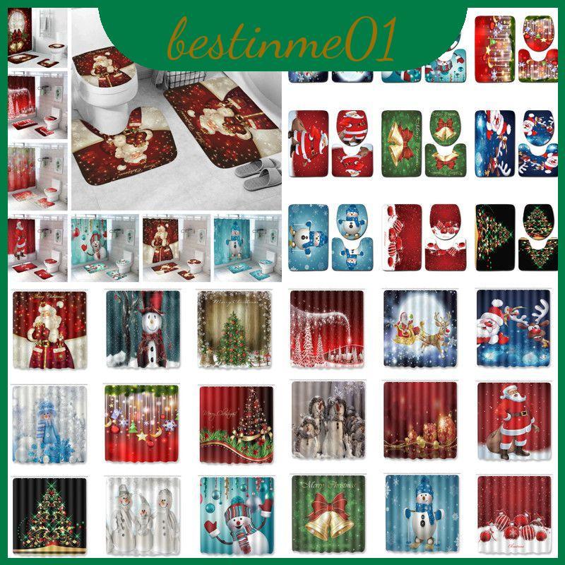 Charmoso 4 Peças De Cortina De Chuveiro De Natal Conjunto De Almofada De Vaso Sanitário Tapete De Cobertura Para Design