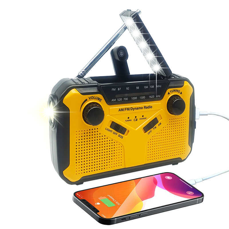 Prevenção de desastres previsão do tempo energia Solar gerador de energia com manivela rádio de emergência com banco de