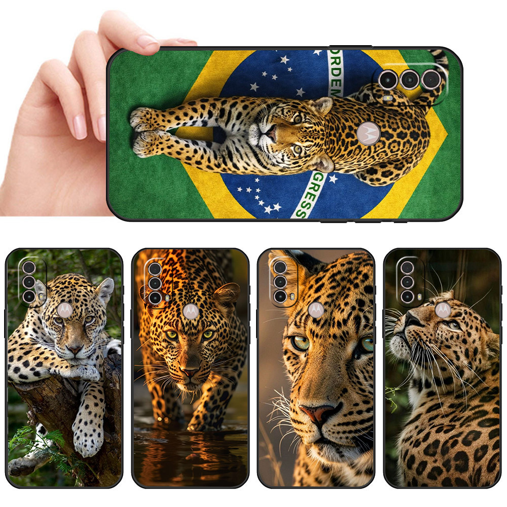 Capa De Telefone Preta Macia Para Moto E7 Plus E7i POWER E13 E20 E22 E40 G9 Play Onça brasileira arte Selagem Protetora