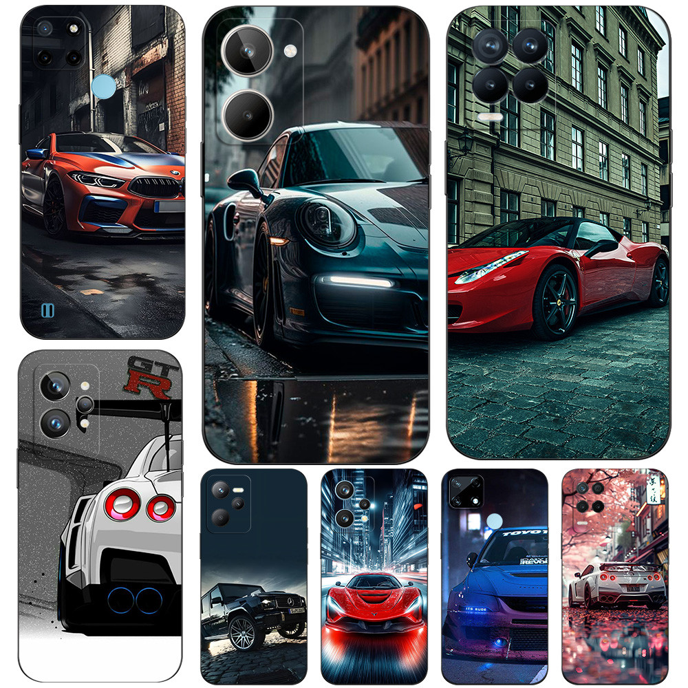 Capa Para Realme 6i 5i 5s 5 Pro 3 3i Silicone Preto Tpu Traseira Do Telefone Músculo Macio Moda Carro
