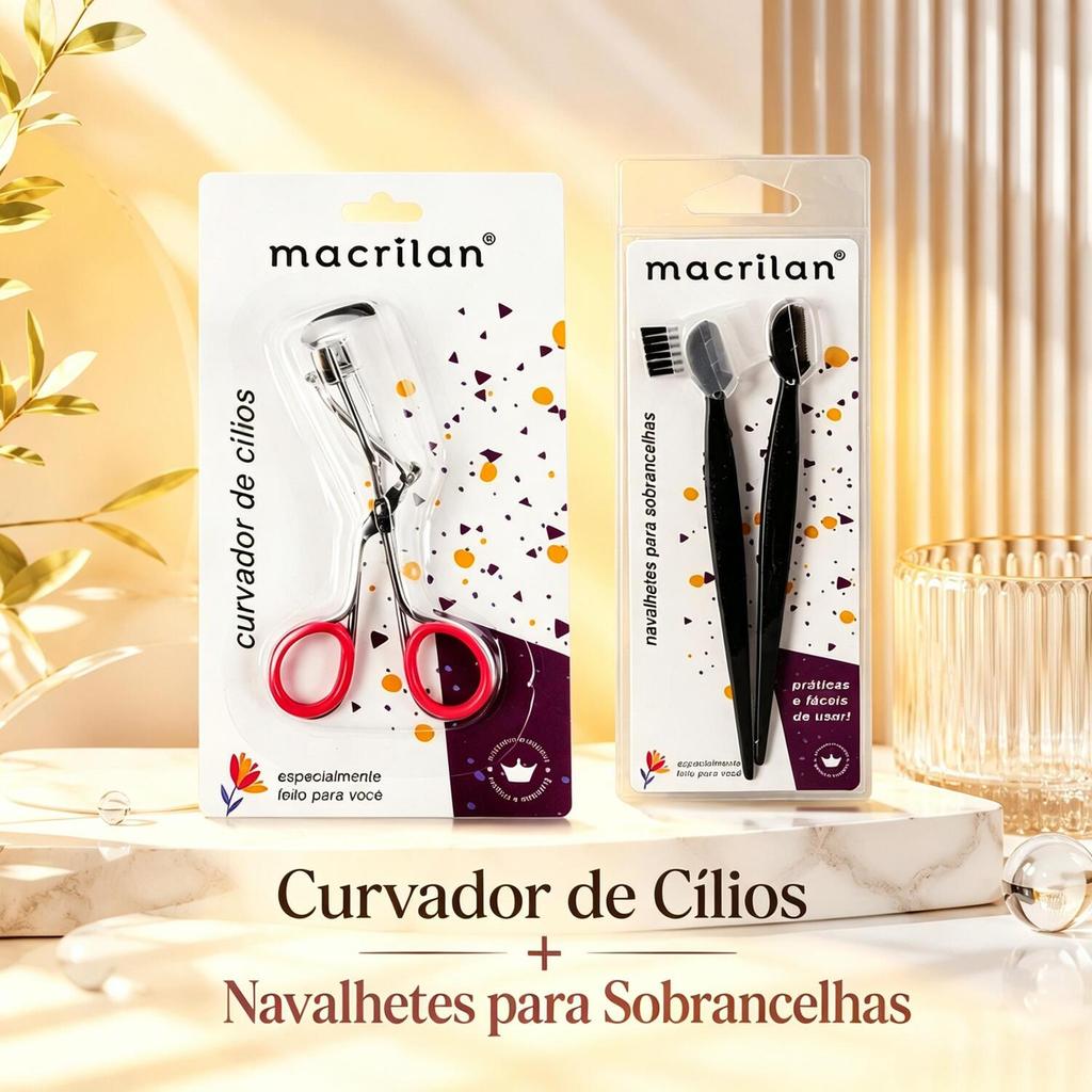 Macrilan Kit – Curvador de Cílios + Navalhetes para Sobrancelhas, Olhar Bem Cuidado CX-01+AC-05