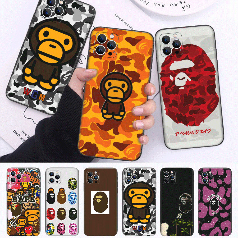 iPhone XS Max 11 12 13 Pro Mini Compatibilidade TPU Capa Preta Capas De Telefone Protetora Macia BAPE Ape Head (GT-9)