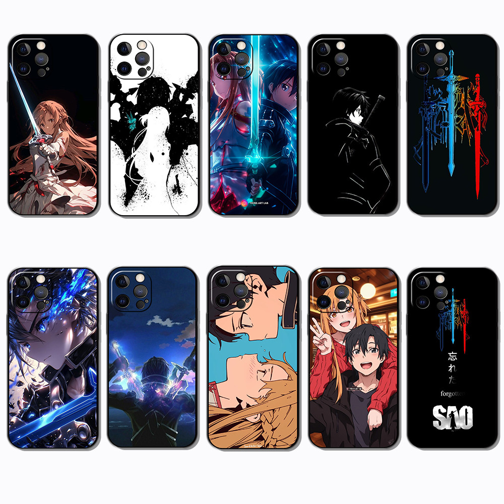 Para 3c iPhone SE 12 13 Mini Pro Max Sword Art Online Capa De Telefone Preta Macia