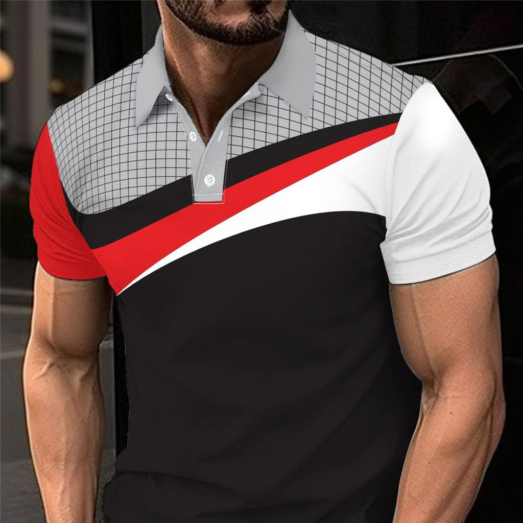 Camisa polo Masculina De Secagem Rápida Respirável , Elegante E Colorida Com Estampa Geométrica Esportiva casual