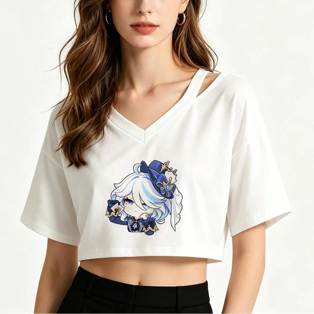 Genshin Impacto cropped top Feminino streetwear manga baddie jojifuku Camisa Gráfico Gótico grunge Engraçado